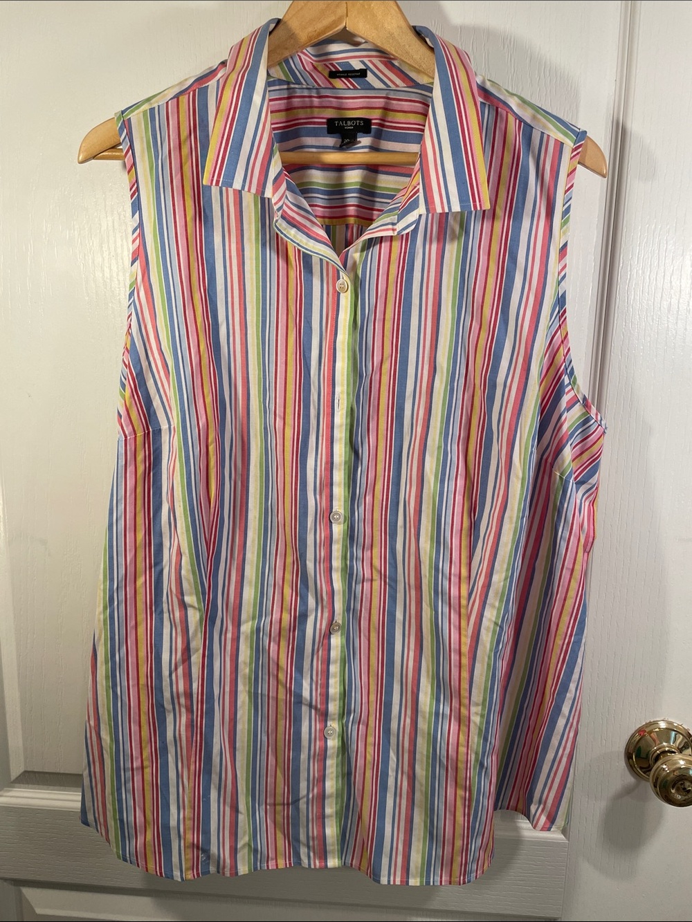 Talbots Sleeveless Button-Down Shirt in Multicolor Stripes